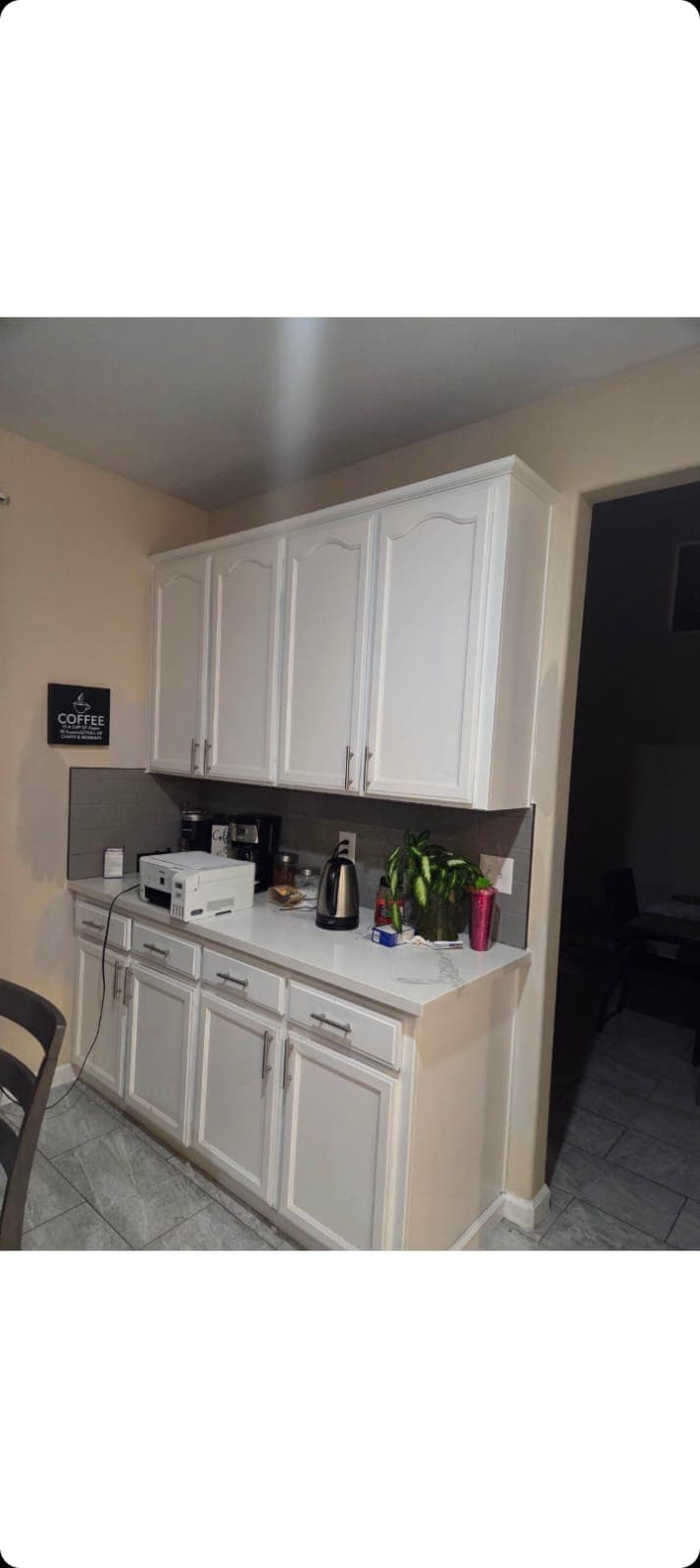 Bright white kitchen cabinets