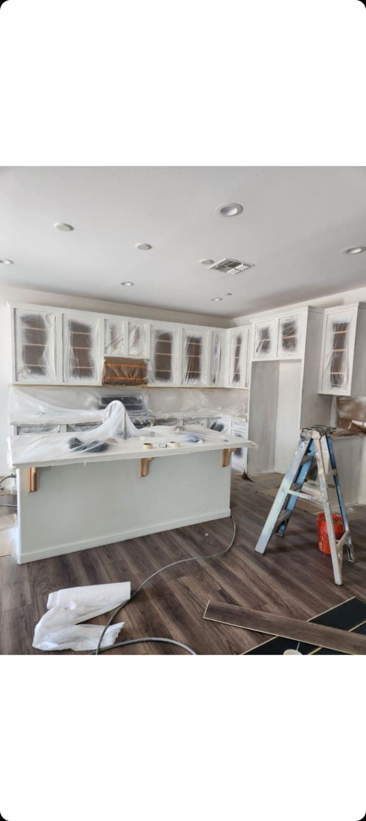 Kitchen cabinet repaint in progress
